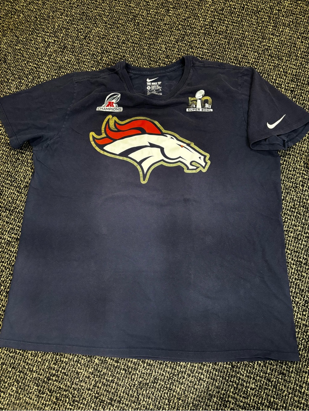 Nike Navy Denver Broncos Logo Tee with Orange & White Accents